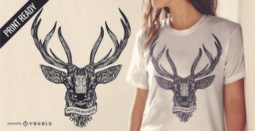Desenho de t-shirt com ilustração de cervos com texto