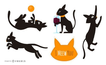 Satz illustrierte schwarze Katzen