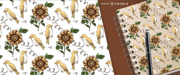 Sunflower and bird pattern for merchandise