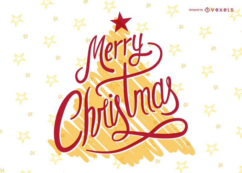 Festive Christmas lettering over tree Festive Christmas lettering over tree