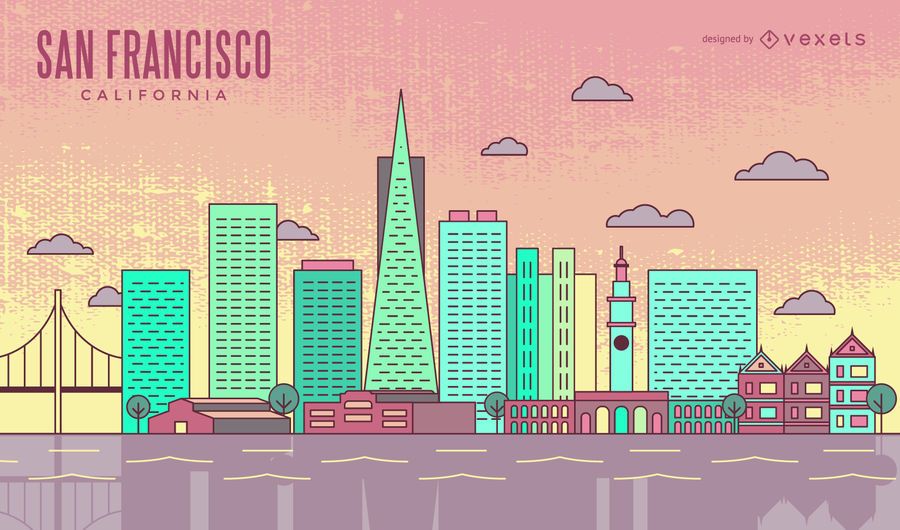 Colorful San Francisco stroke skyline Colorful San Francisco stroke skyline