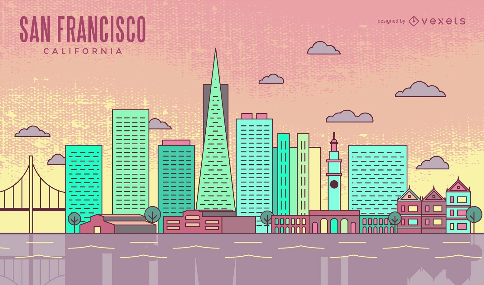 Colorful San Francisco stroke skyline
