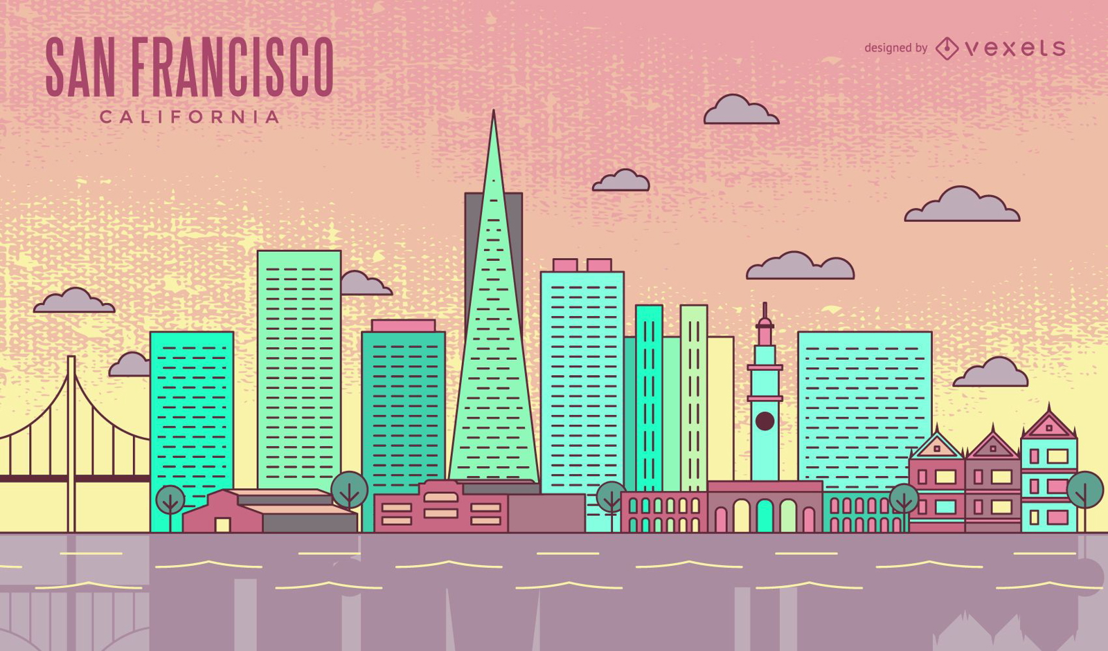 Colorido horizonte de trazo de San Francisco