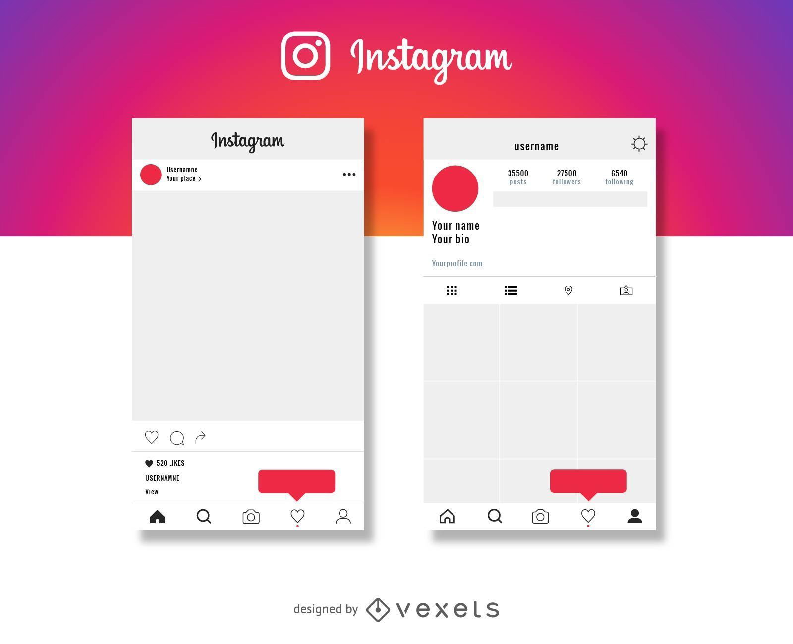 Modelo de postagem e perfil do Instagram