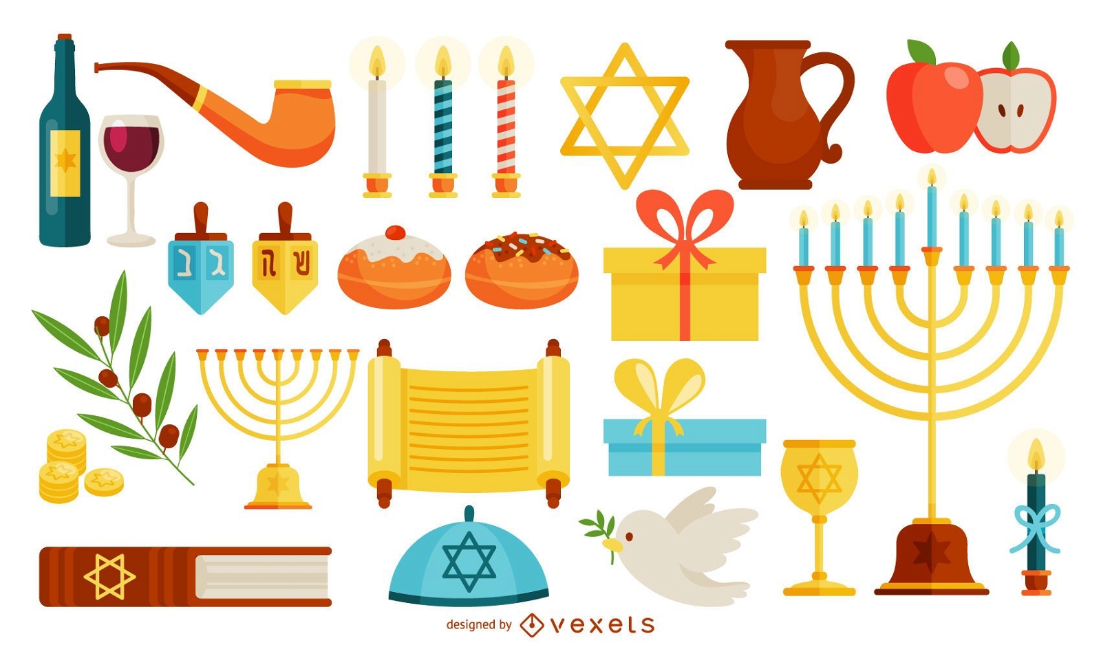 Conjunto de ilustración de símbolos de Hanukkah