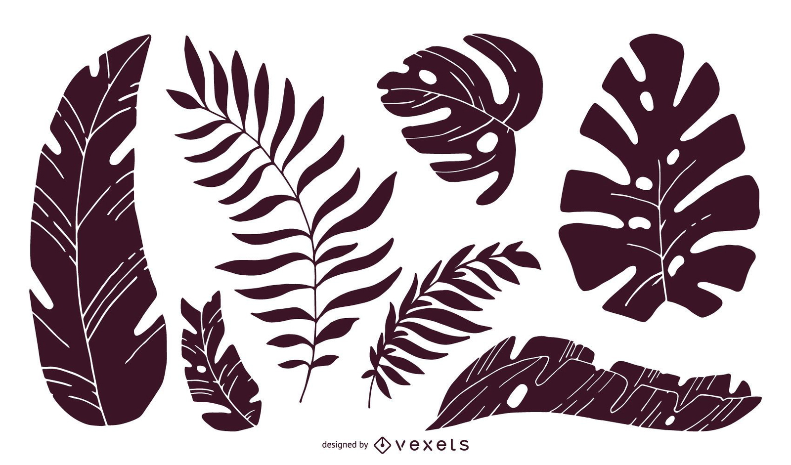 Set of tropical leaves silhouettes