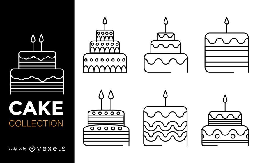 Stroke cake icon set Stroke cake icon set