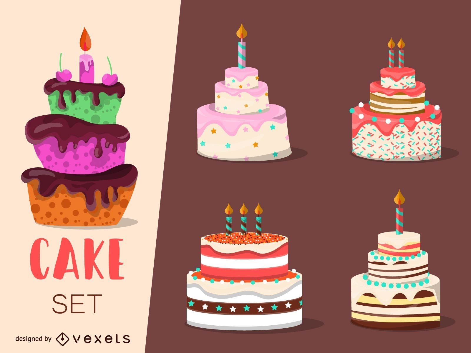 4 Cake illustrations set
