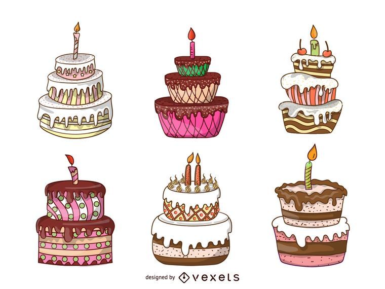 Isolated cake illustration set Isolated cake illustration set