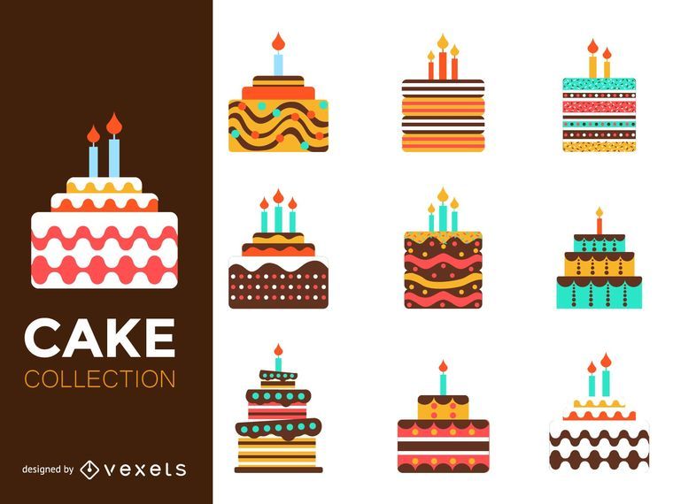 Flat colorful cake illustration set Flat colorful cake illustration set