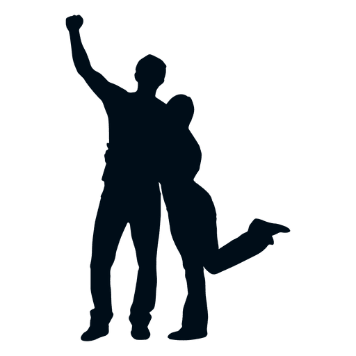 Family couple cheering silhouette PNG Design
