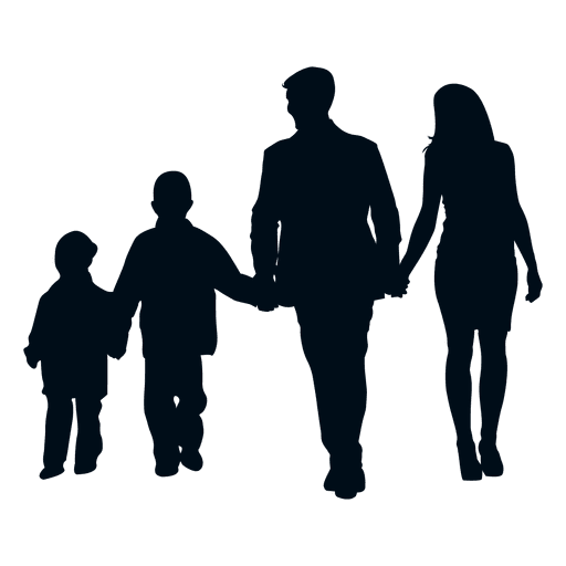 Family with two children silhouette