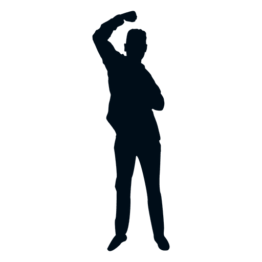Happy boy raising fist silhouette PNG Design