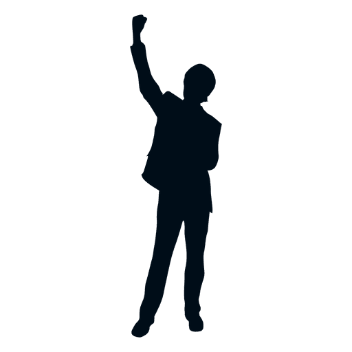 Happy man raising fist silhouette