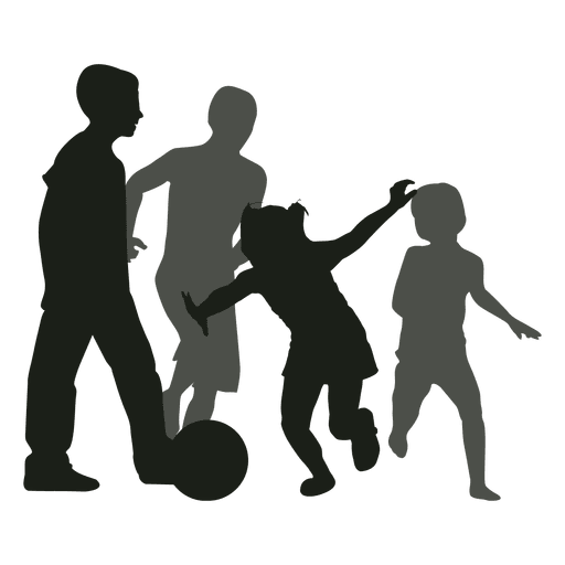 Kids chasing ball silhouette - Transparent PNG & SVG vector file