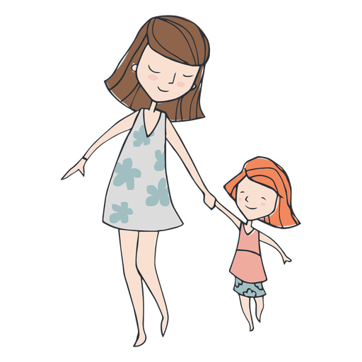 Mom and dauther walking cartoon PNG Design
