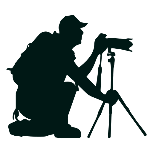 Photographer with camera stand silhouette PNG Design