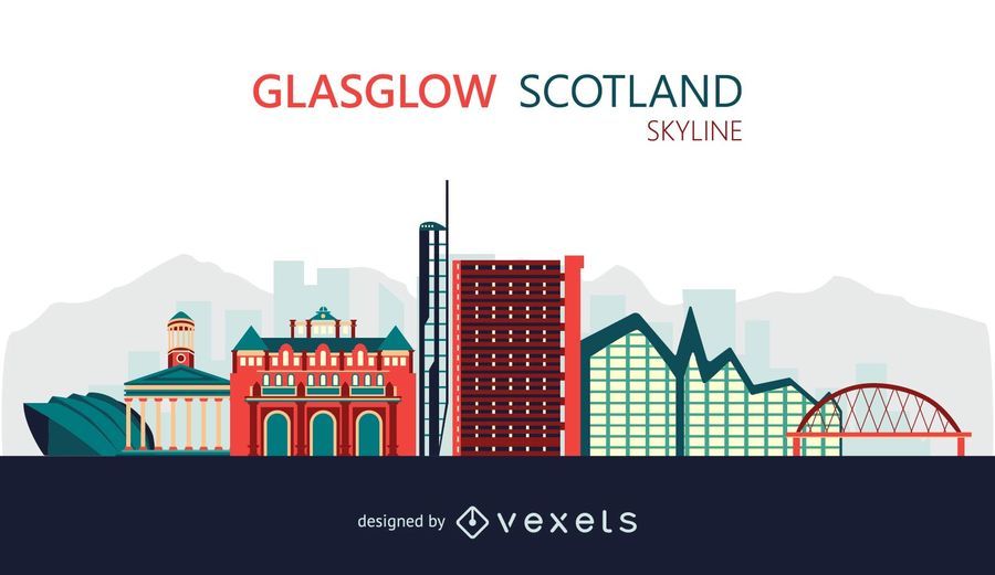 Ilustración de horizonte de Glasgow plana Ilustración de horizonte de Glasgow plana