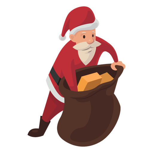 Santa in Sackkarikatur zu erreichen PNG-Design
