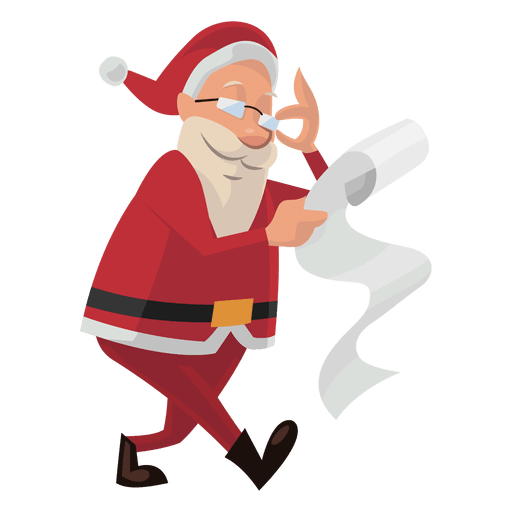 Santa reading wish list cartoon PNG Design