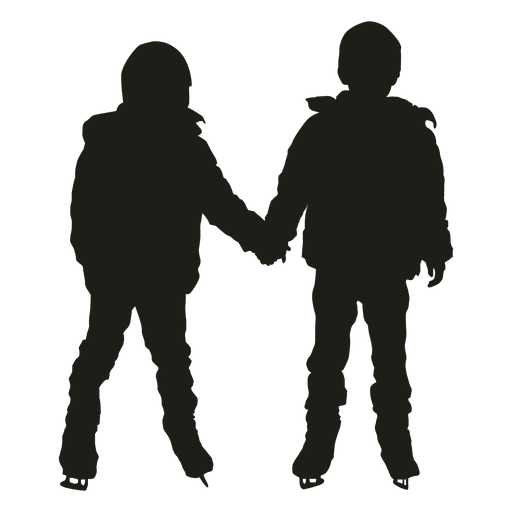 Two kids ice skating silhouette PNG Design