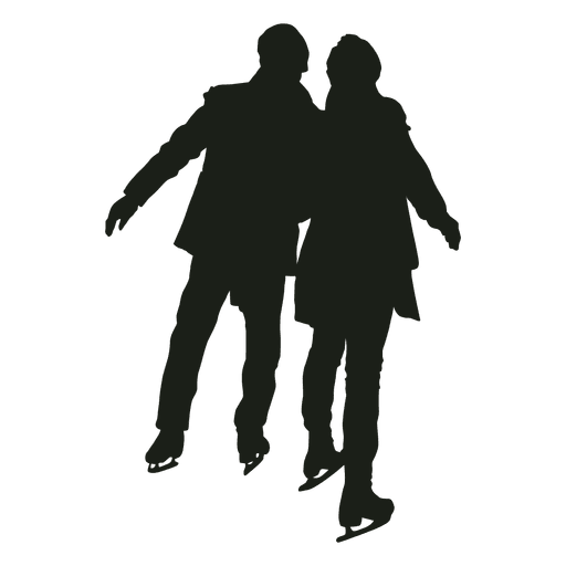 Young couple ice skating silhouette
