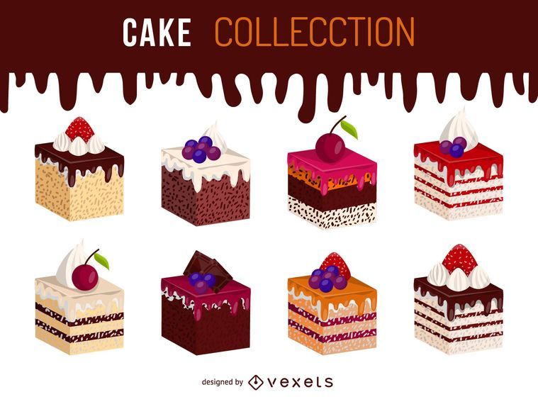 Conjunto de ilustración de torta isométrica Conjunto de ilustración de torta isométrica