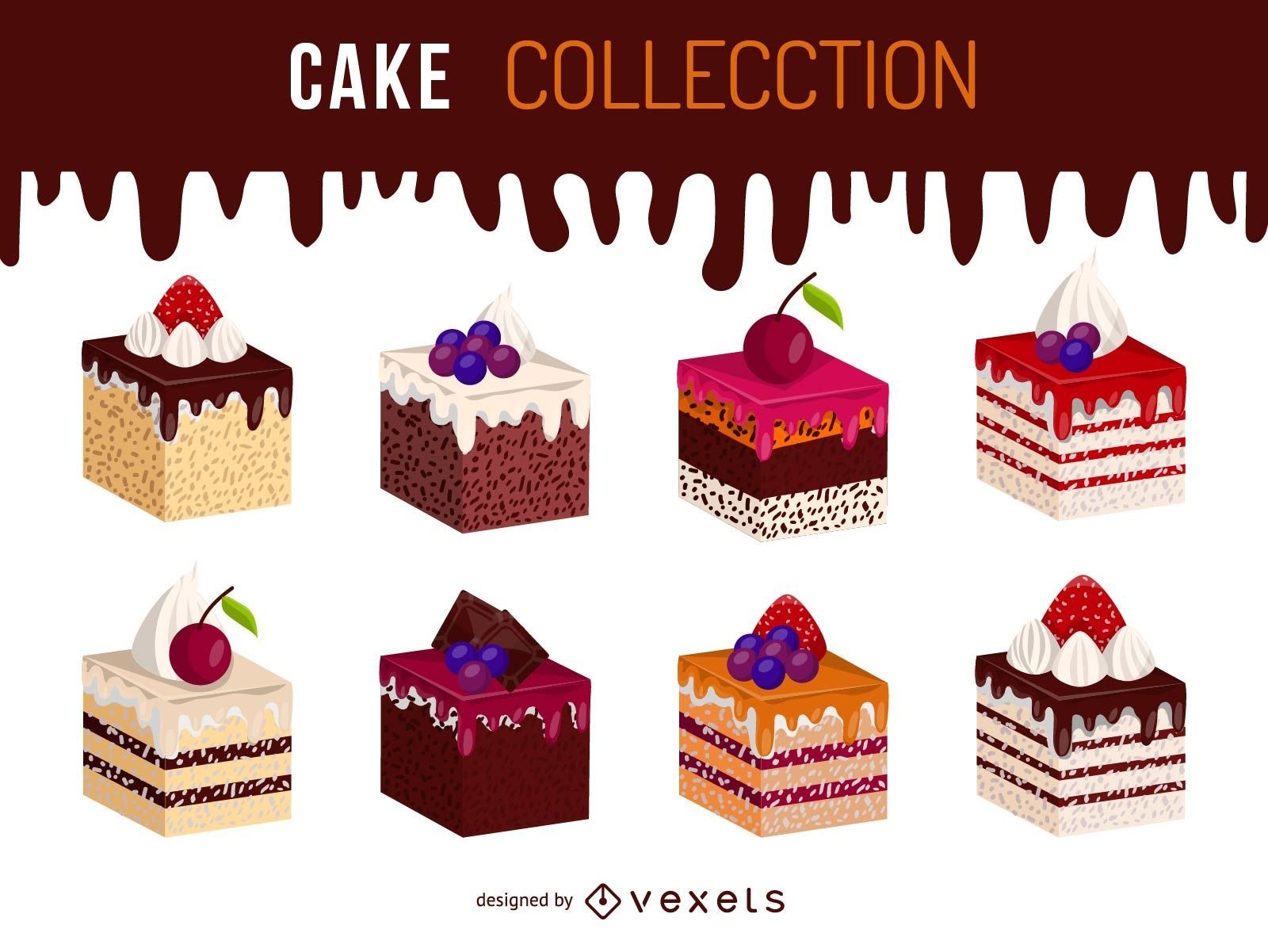 Isometric cake illustration set