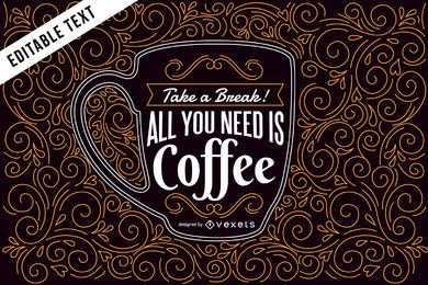 Ilustración de café con letras y remolinos Ilustración de café con letras y remolinos