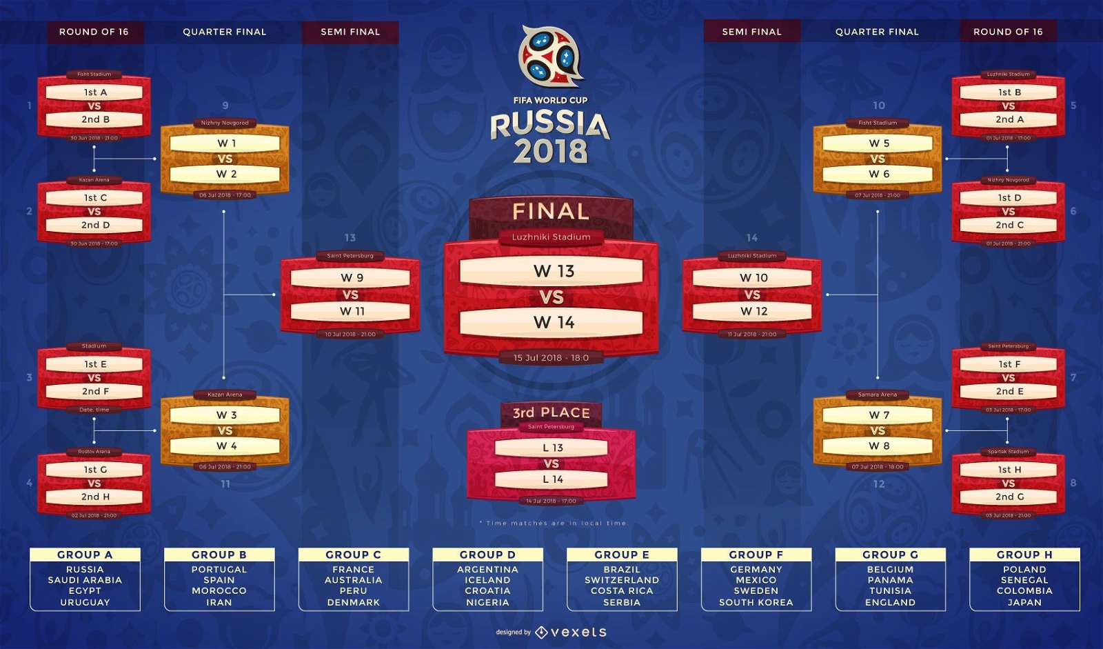 Russia 2018 fixture and team groups - Vector download