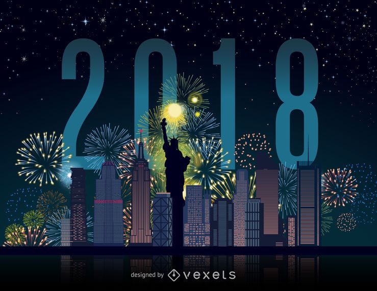 2018 New York City fireworks skyline - Vector download