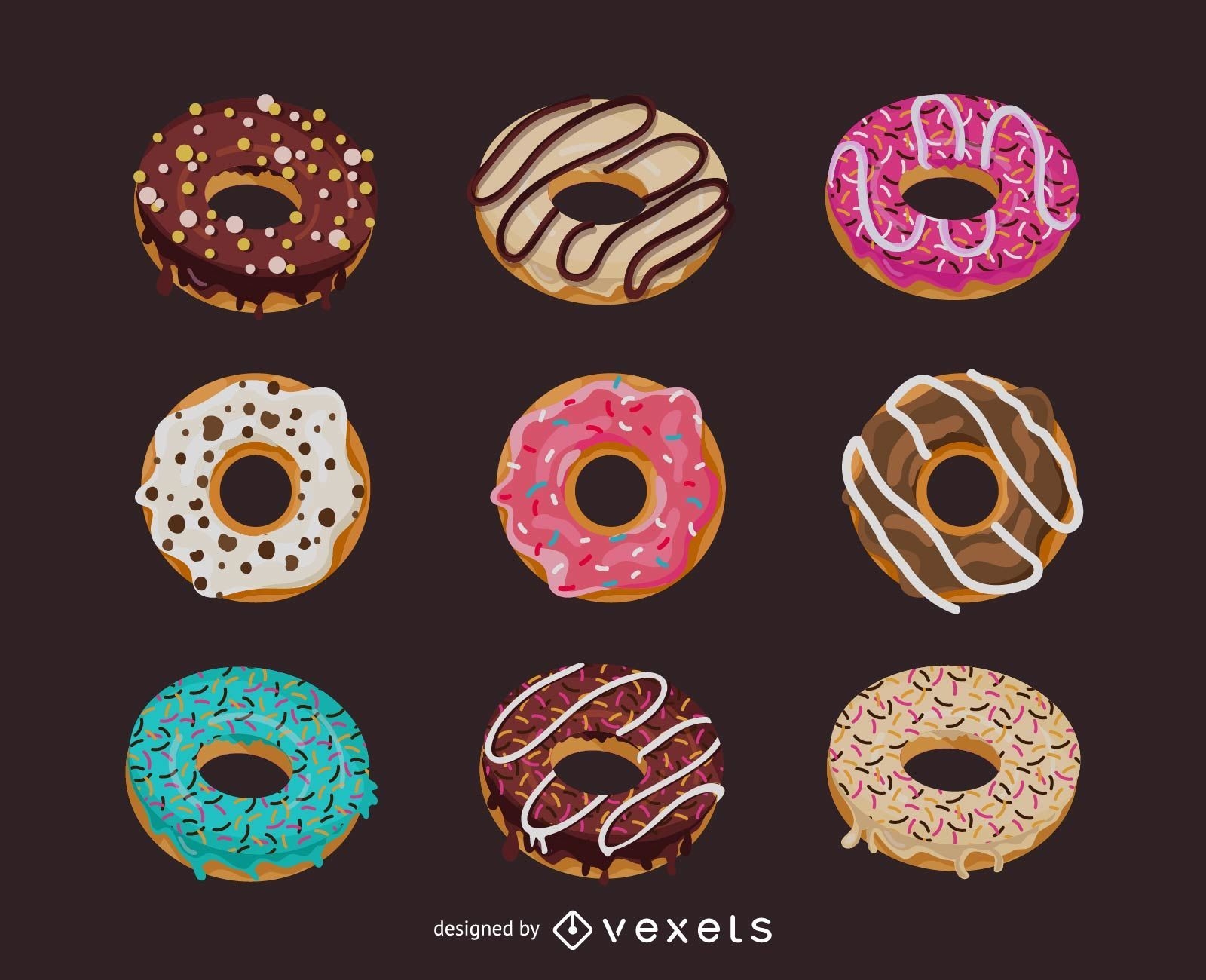Satz illustrierte Donuts