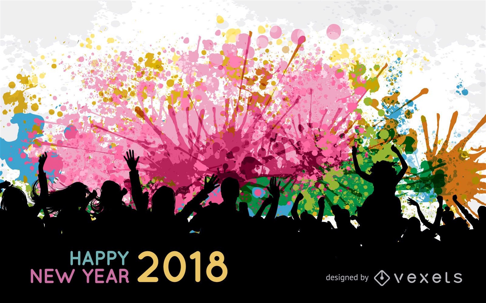 Sinal de silhueta colorida de ano novo 2018