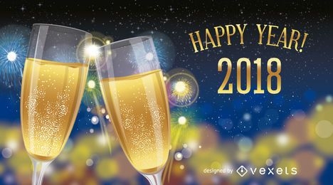 2018 New Year design sign with champagne
