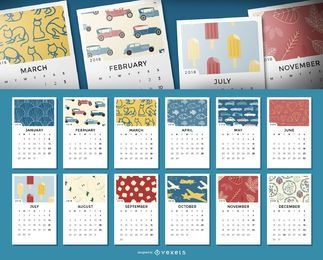 Calendário mensal 2018 com ilustrações