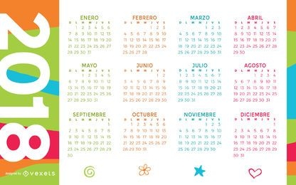 Bunter Kalender 2018 in Spanisch