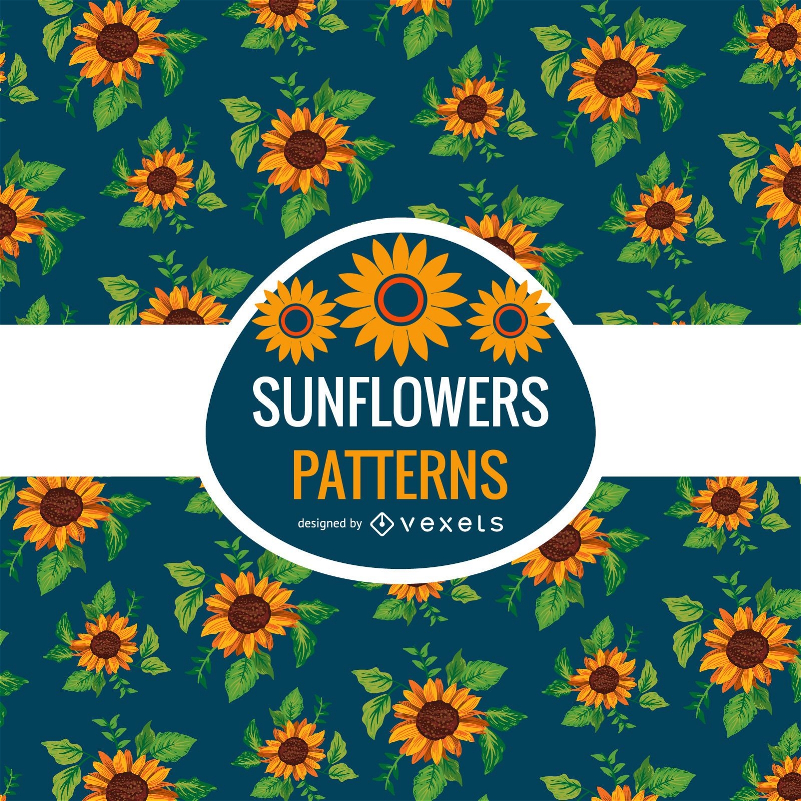 Seamless illustrated sunflowers pattern