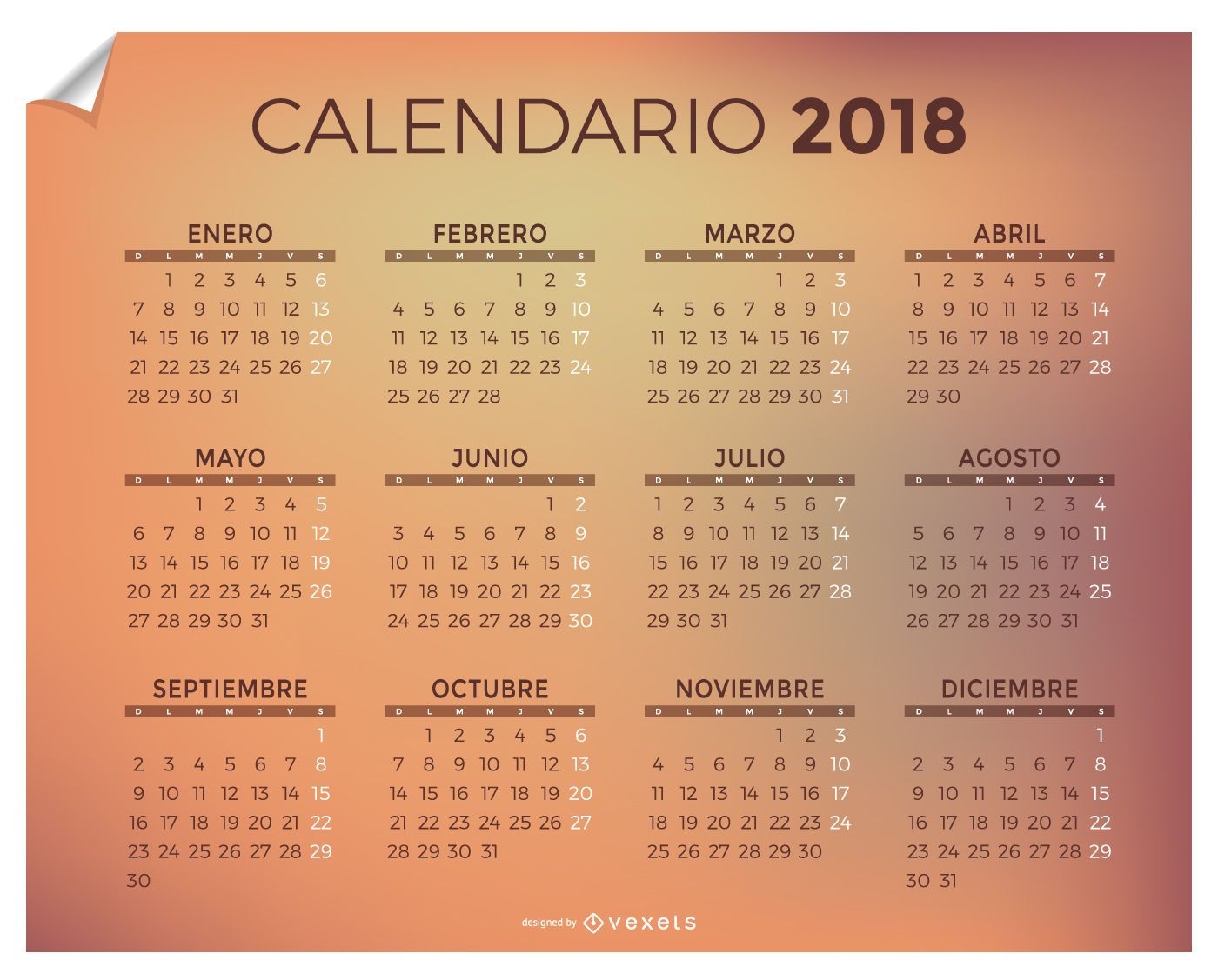 Calendario 2018 en espa?ol
