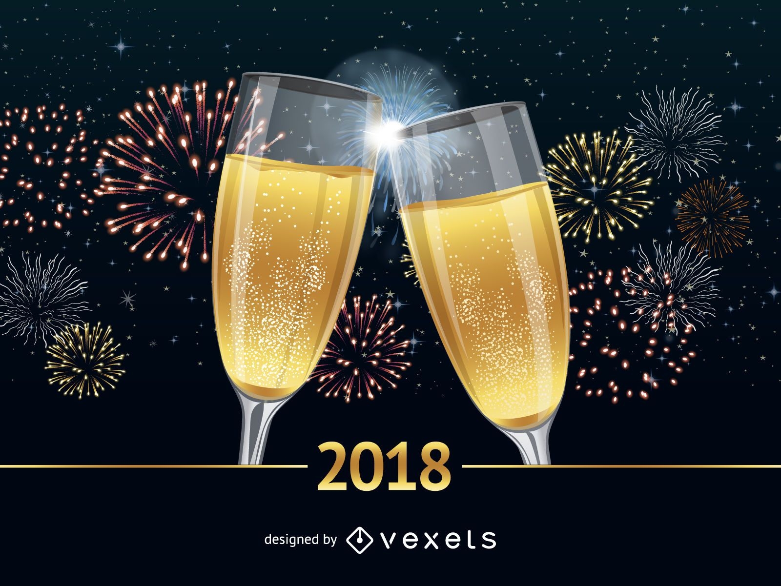 Pôster de felicitações de Ano Novo 2018