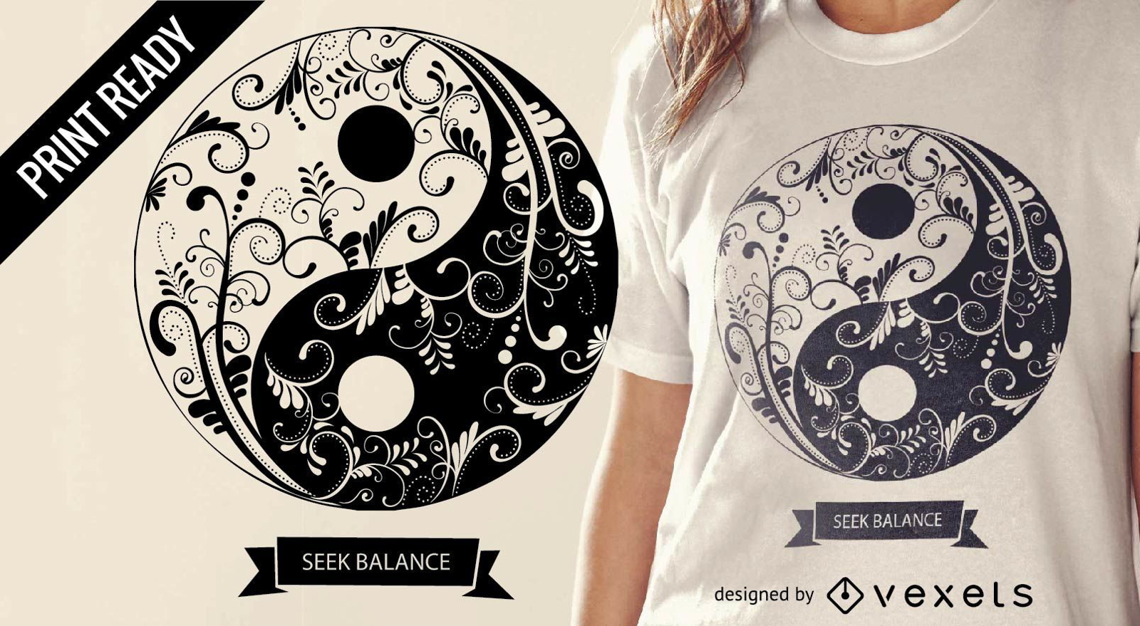 Diseño de camiseta Yin Yang mandala