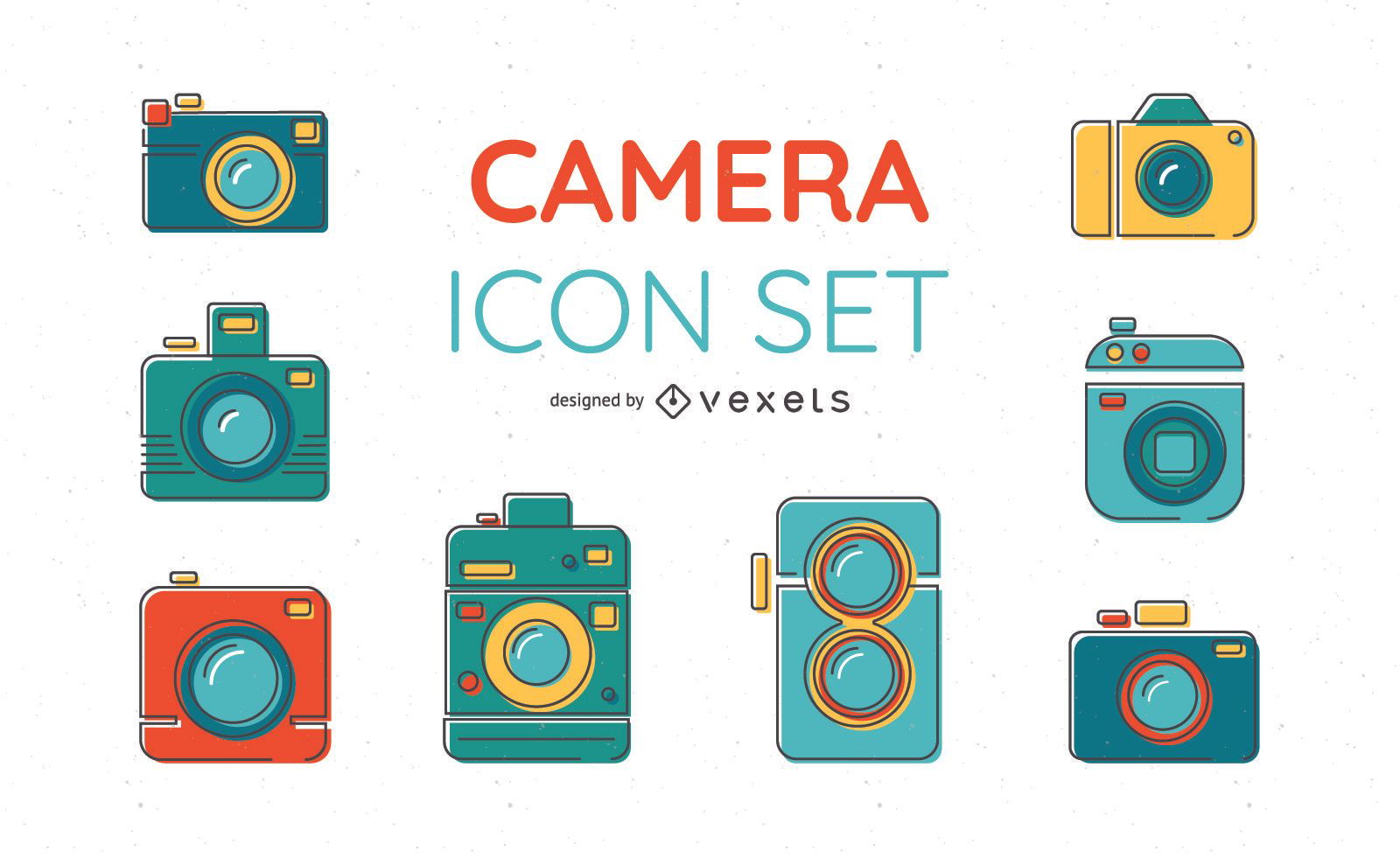 Conjunto de ícones de câmera de cores brilhantes