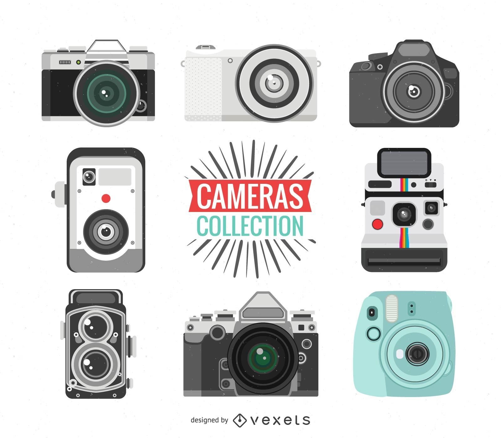 Collection of vintage camera illustrations