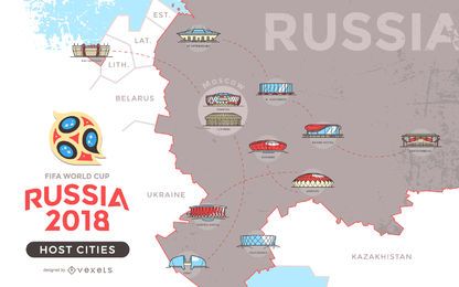 Mapa das cidades-sede da Rússia 2018