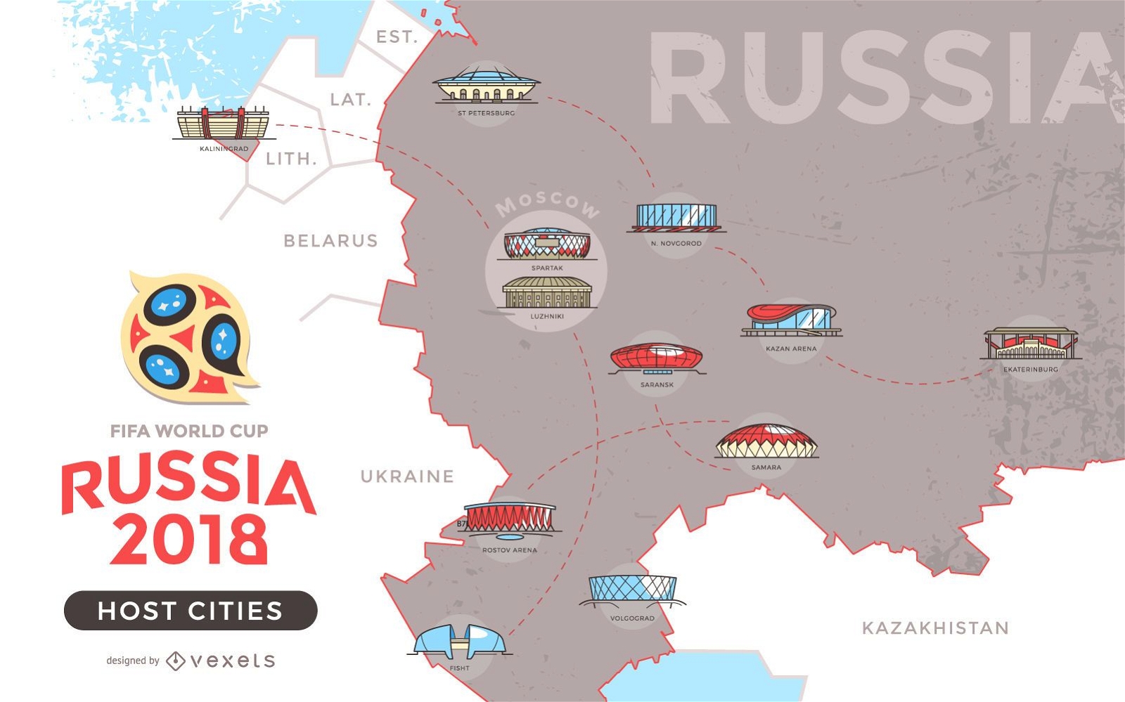 Russia 2018 Host Cities Map Vector Download