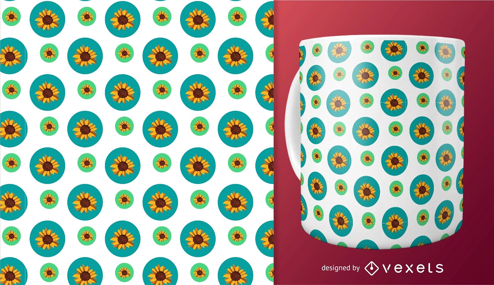 Seamless sunflower in circles pattern