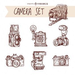 Vintage hand drawn cameras set Vintage hand drawn cameras set