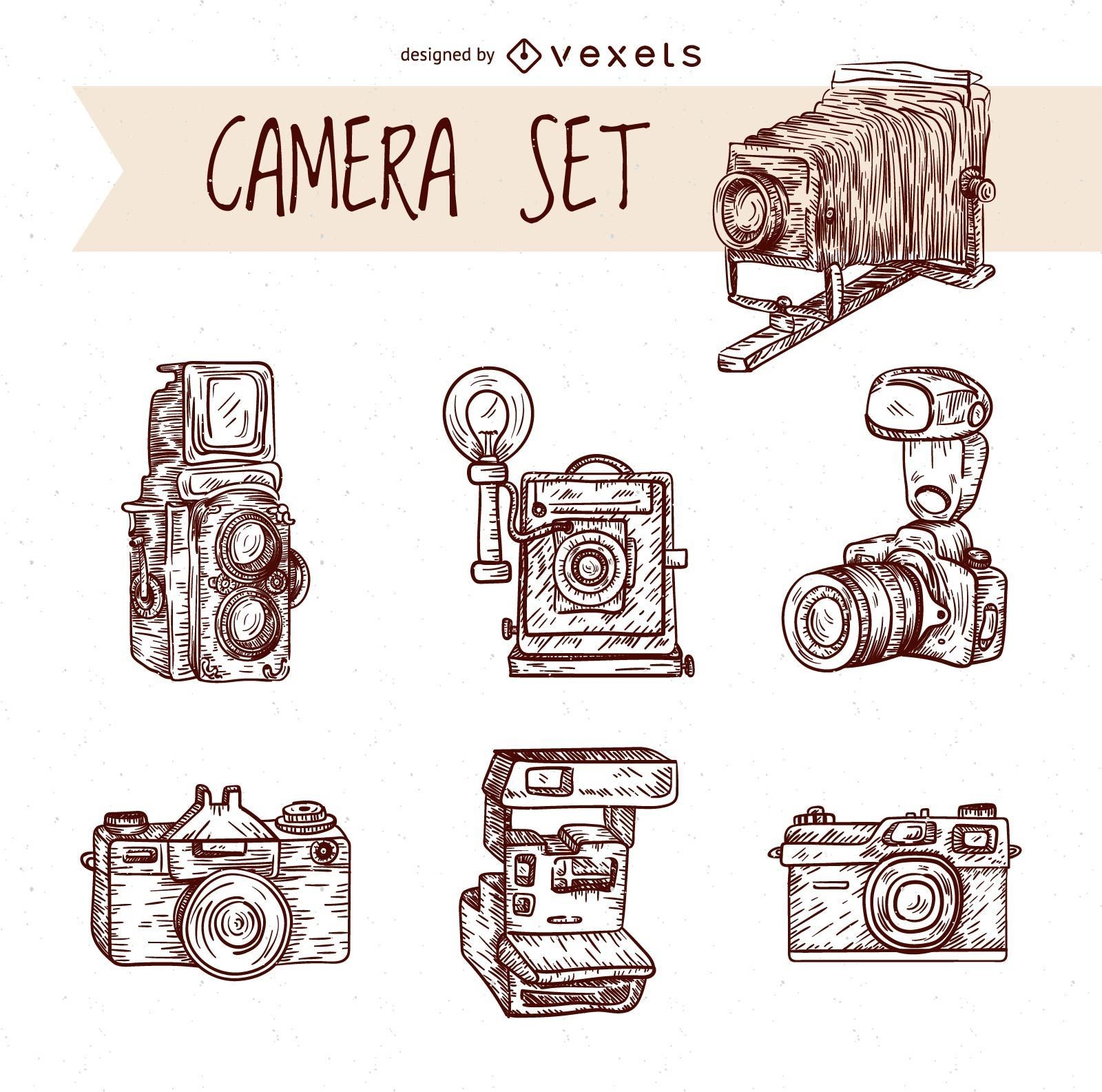 Vintage handgezeichnete Kameras