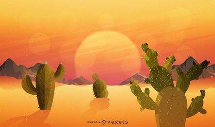 Flat desert sunset illustration
