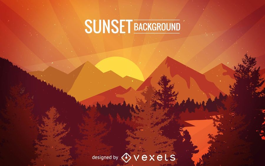 Sunset over mountains illustration Sunset over mountains illustration