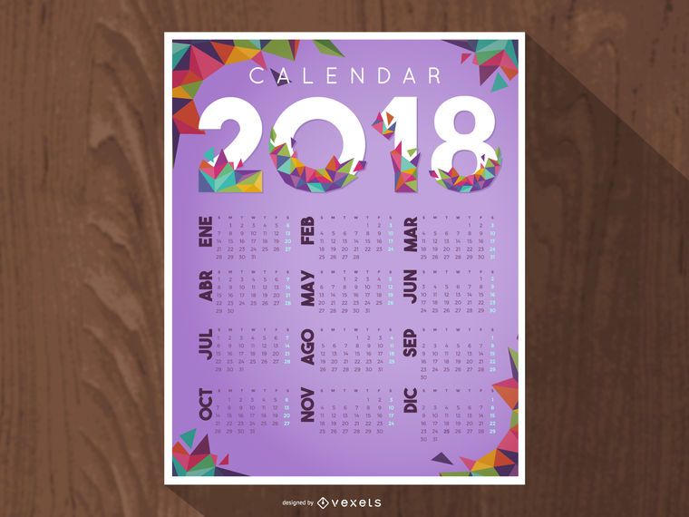 Diseño de calendario 2018 con polígonos. Diseño de calendario 2018 con polígonos.
